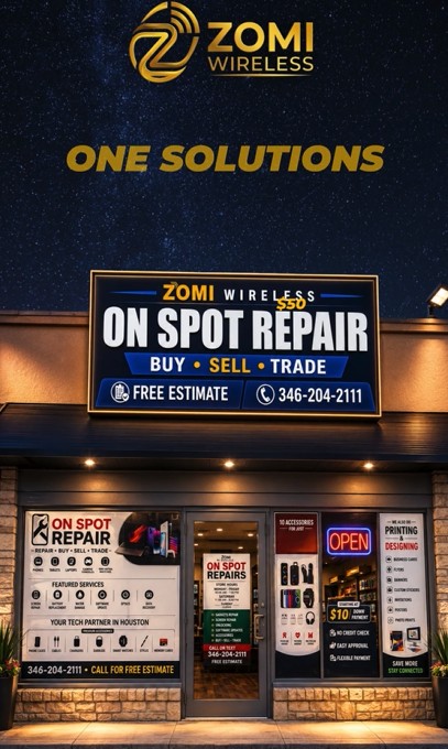 ZOMI Wireless storefront on North Shepherd Drive in Houston