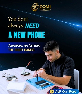 Mobile phone repair service at ZOMI Wireless in Houston Heights